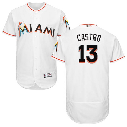 marlins #13 Starlin Castro White Flexbase Authentic Collection Stitched MLB Jersey